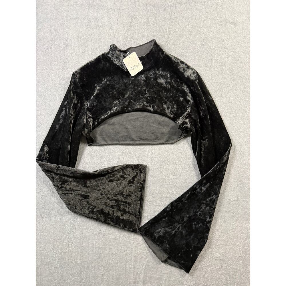 NWT‎ Free People Velvet Velour Super Crop Blouse Bell Sleeve Black Size XS/S